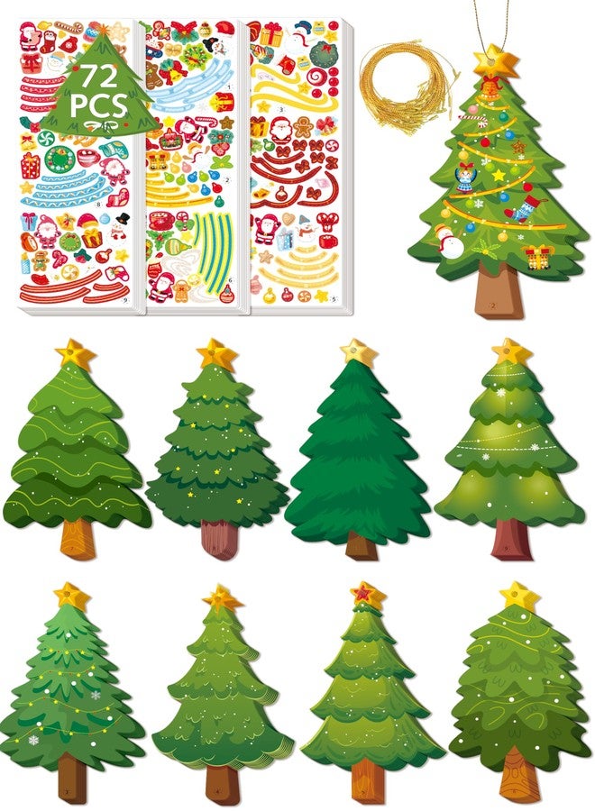 LINAYE 72 Set Christmas Tree Craft Kit with 1560 Pcs Stickers for Kids, Ornament Decorating Kit, Make Your Own Christmas Tree Bookmark Craft Kit for Kids Xmas Bag Stuffers Game Activities Party Favors - Image 1